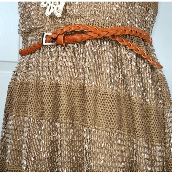 NWT Med A'Reve Striped Net Crocheted Maxi Sundress w/ Crocheted Neckline & Belt - Picture 13 of 16
